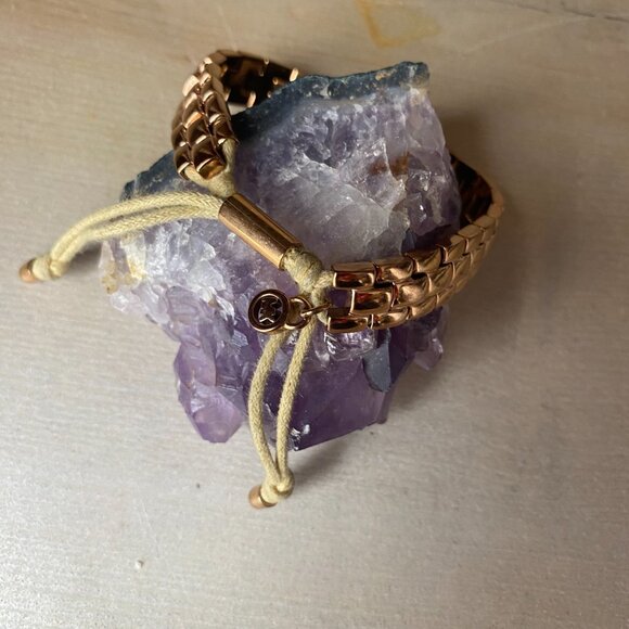 Michael Kors Rose Gold Tone Adjustable Watch Link Style silk corded bracelet - Picture 6 of 15